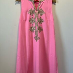 Lilly Pulitzer Vibrant Pink Dress with Glittering Gold Details